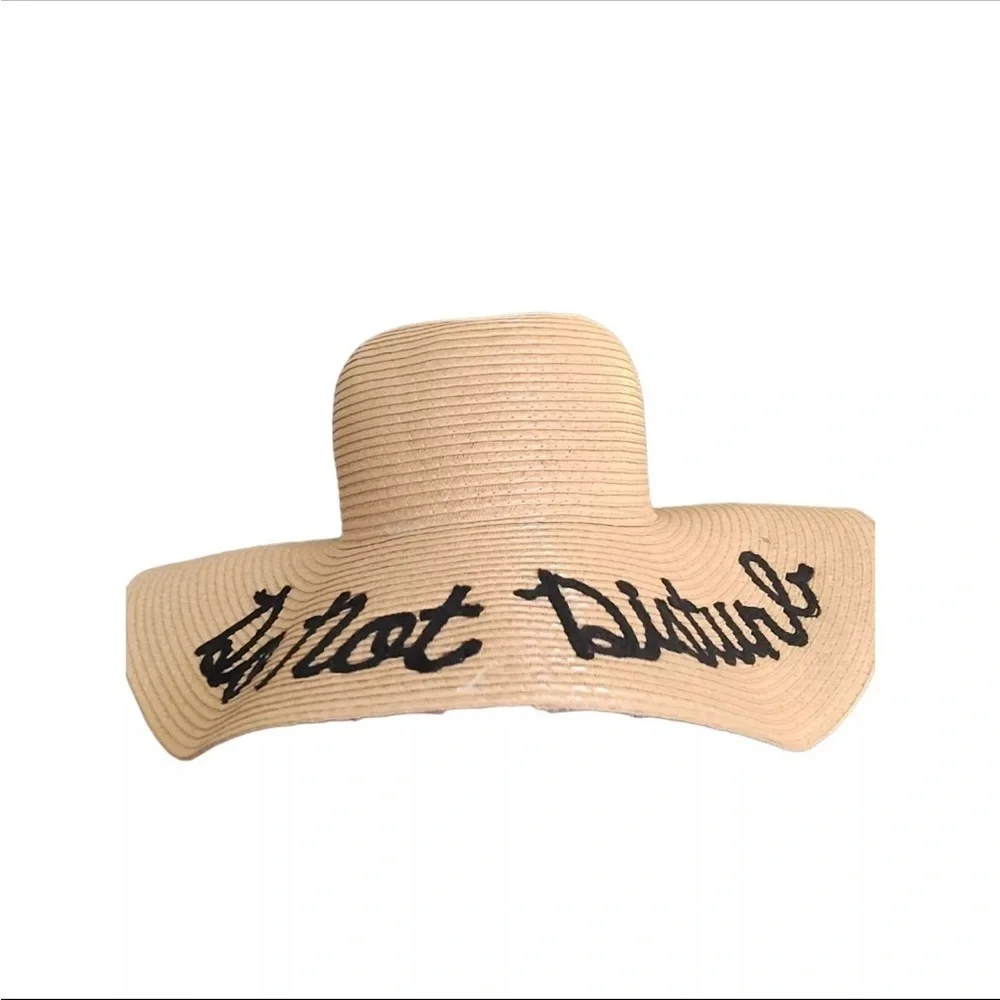 Tan Straw Woven Sun Hat DO NOT DISTURB Siesta Beach Outdoor 16.5